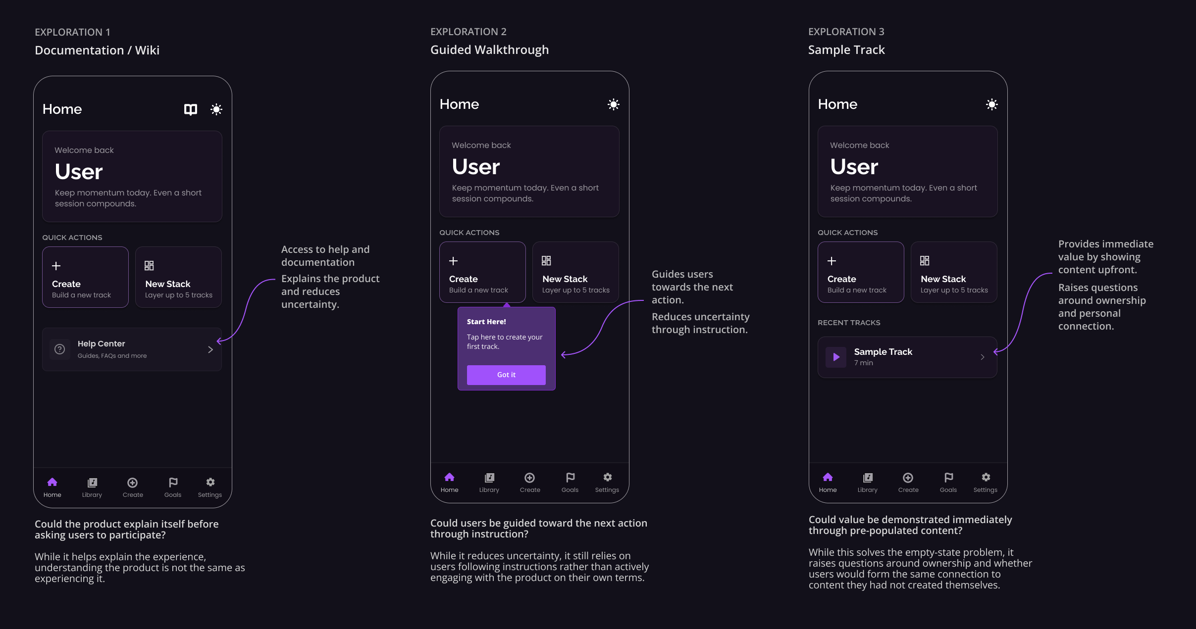 Explorations: Documentation, Guided Walkthrough, and Sample Tracks