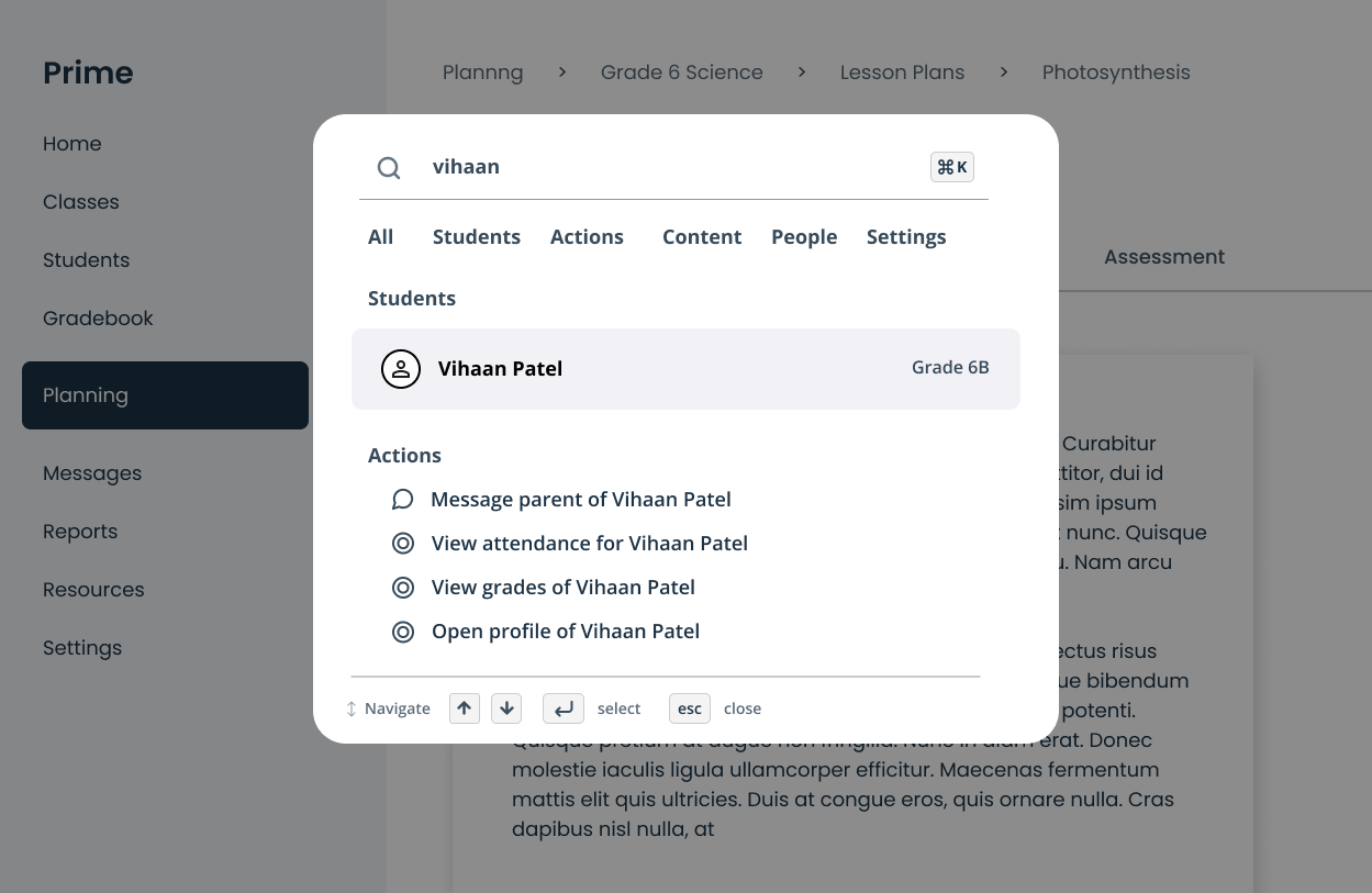 Command palette searching parent profile